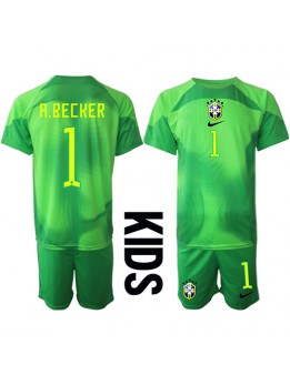 Billige Brasil Alisson Becker #1 Keeper Bortedraktsett Barn VM 2022 Kortermet (+ Korte bukser)
